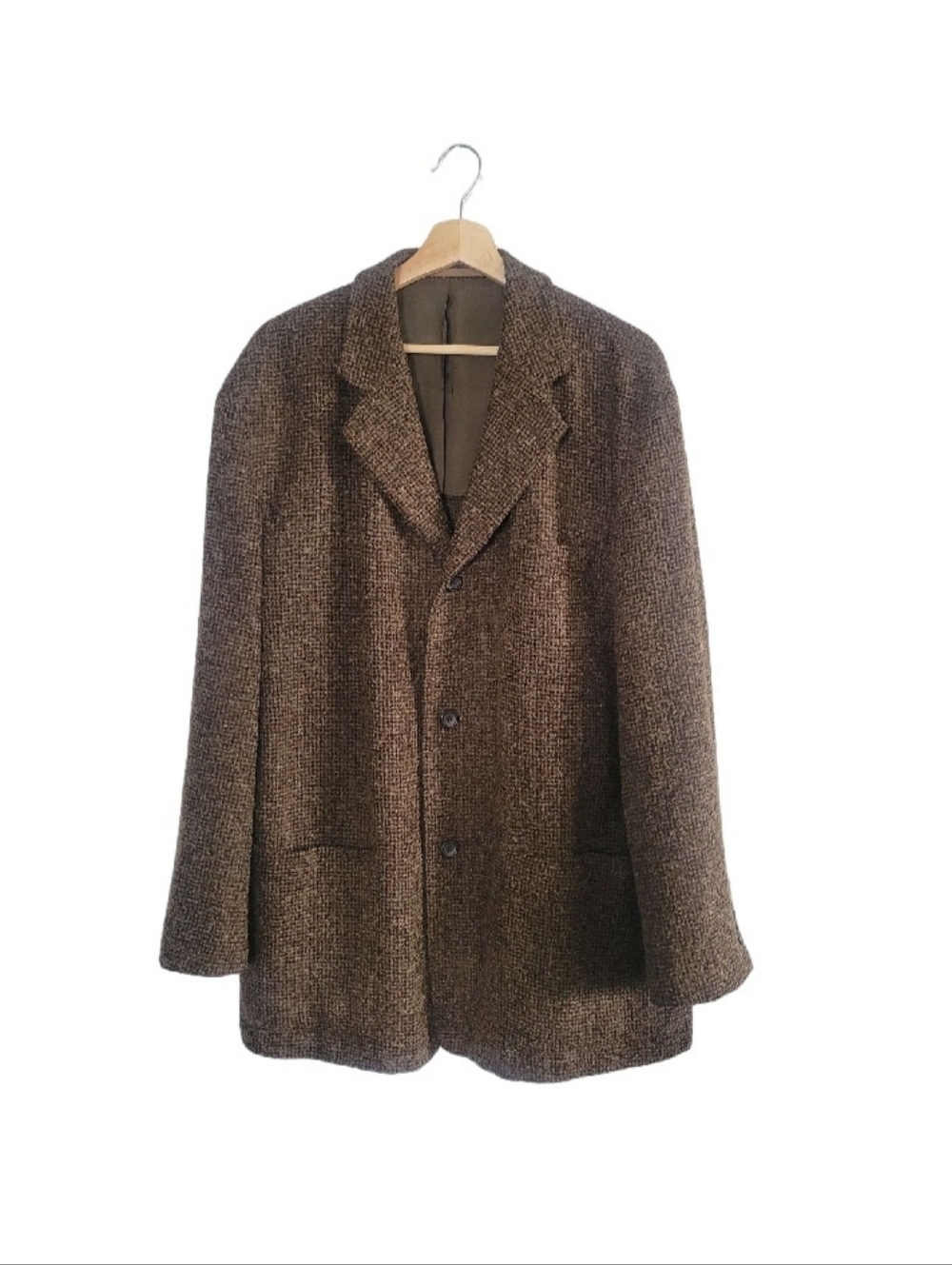 HUGO BOSS Italian Wool Tweed Blazer Brown Size Mens L Preppy Classic